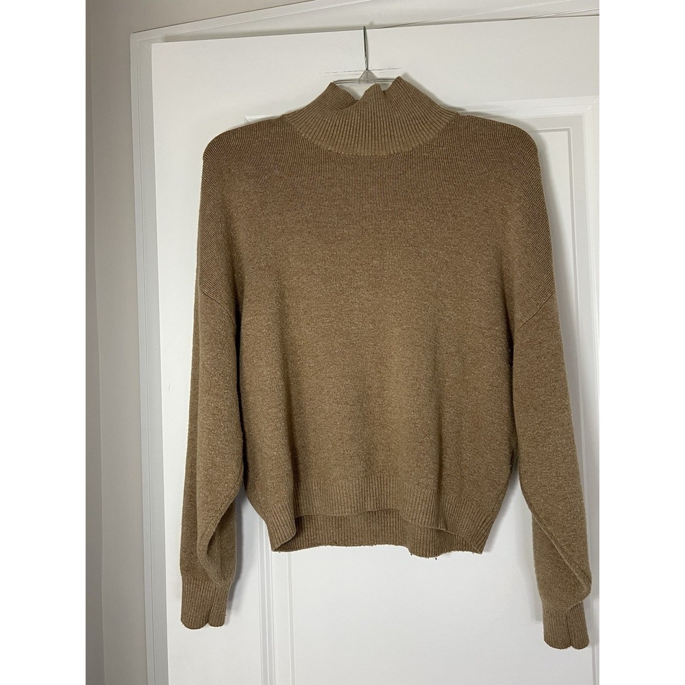 Abercrombie & Fitch Women's Tan Mock Neck Sweater Ribbed Size Medium Relaxed Fit